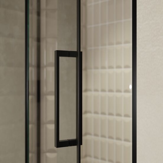 Balmani Senses Design douche draaideur links 120 cm x 210 cm Reflex spiegelglas, Zwarte profielen, met coating