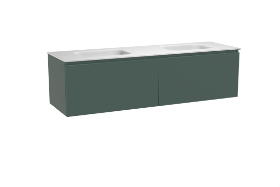 Balmani Sfera zwevend badkamermeubel 180 x 55 cm forest met Tablo Arcato dubbele wastafel in solid surface mat wit