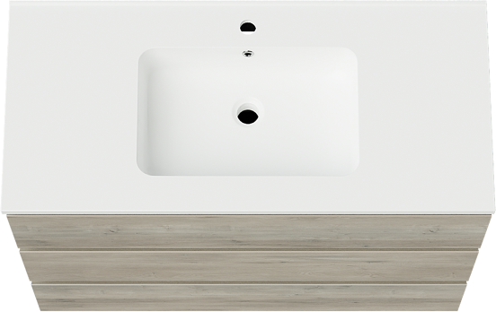 Linie Lado staand badmeubel 100 x 46 cm grijs eiken met Vano enkele wastafel in composietmarmer mat wit