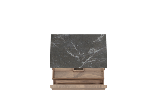 Balmani Forma zwevend badkamermeubel 90 x 55 cm amerikaanse notelaar met Stretto enkel tablet in marmer pietra grey, Horizontale symmetrische rechte ribbel