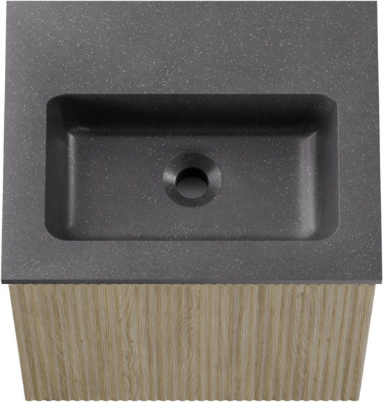 Storke Ribs meuble salle de bains suspendu 45 x 35 cm chêne brut avec Scuro plan simple en Quartz noir mat