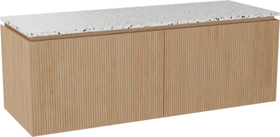 Balmani Eclips meuble salle de bains suspendu 150 x 55 cm Chêne naturelle avec Stretto tablette simple ou double en Bianco Nero Terrazzo, Nervure droite symétrique verticale