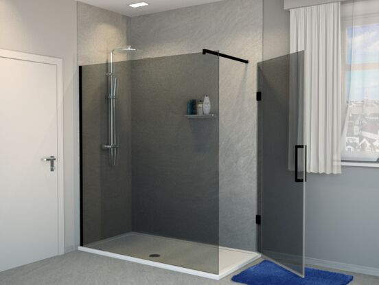 Balmani Modular inloopdouche met deur 160 x 200 cm rookglas mat zwart profiel
