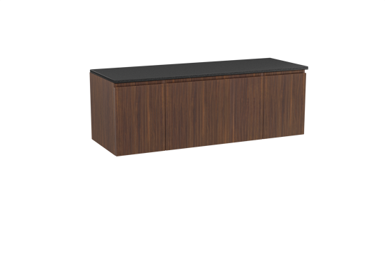 Storke Ribs zwevend badkamermeubel 145 x 52 cm notelaar met Panton enkel of dubbel tablet in gepoedercoate mdf mat zwart, Verticale symmetrische rechte ribbel