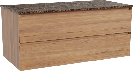 Balmani Mitra zwevend badkamermeubel 120 x 55 cm teak met Stretto enkel of dubbel tablet in marmer dark emperador