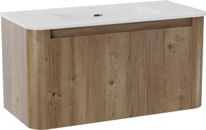 Storke Soft zwevend badkamermeubel 100 x 46 cm ruwe eik met Kera Soft enkele wastafel in porselein mat wit