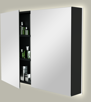 Storke Reflecta spiegelkast 100 x 75 cm mat zwart met spiegelverlichting