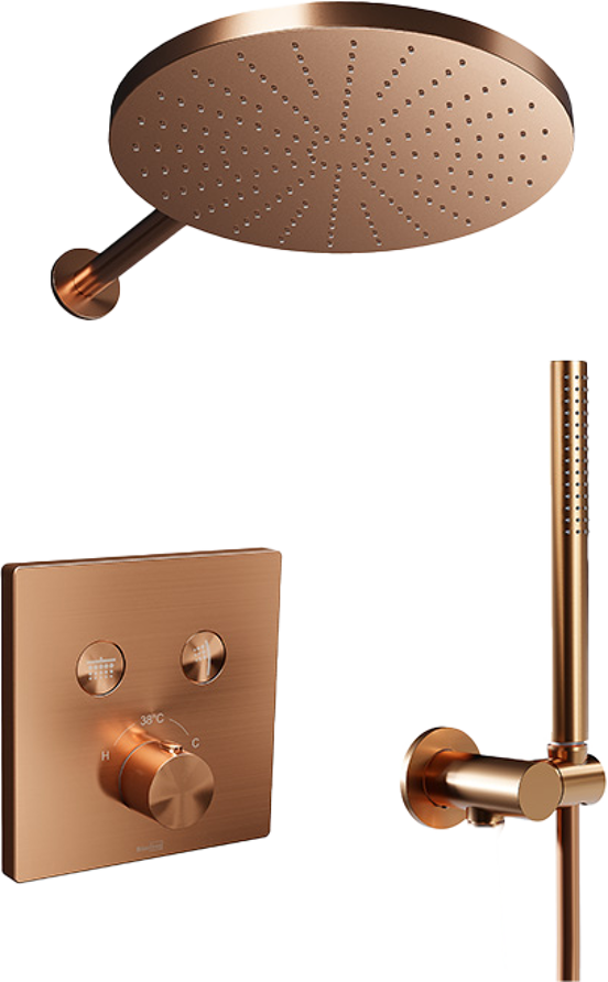 Blaufoss Smartbox Switch-line thermostatische kraan Inbouw regendoucheset met regendouchekop 30 cm Brushed Rosegold
