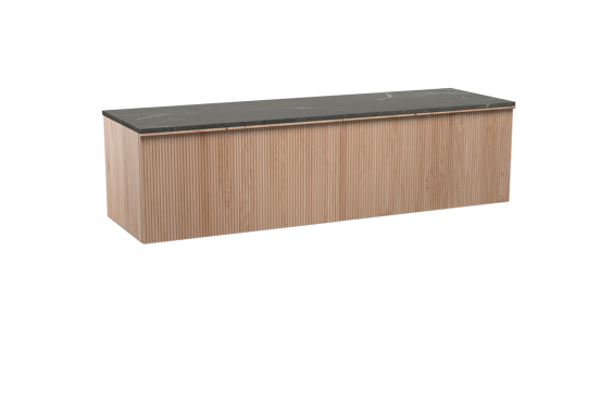 Balmani Forma hängendes Möbelstück Set: 180 x 55 cm, Naturbelassene Eiche, mit Stretto Einzel- oder Doppel Waschtischplatte, Marmor, Pietra Grey, Vertikale symmetrische gerade Rippe