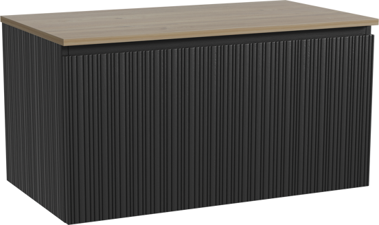 Storke Ribs hängendes Möbelstück Set: 95 x 52 cm, Schwarze Eiche, mit Panton Einzel Waschtischplatte, Melamin, Rohe Eiche, Vertikale asymmetrische gerade Rippe