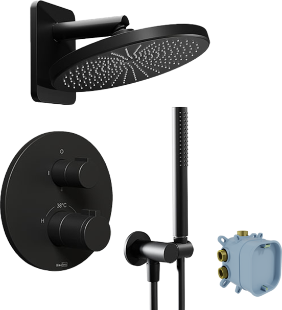Blaufoss Smartbox Round Duschsystem: Unterputz, Runder Duschkopf, 25 cm, Schwarz matt