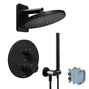 Blaufoss Smartbox Round thermostatische inbouw regendoucheset met ronde regendouchekop 25 cm mat zwart