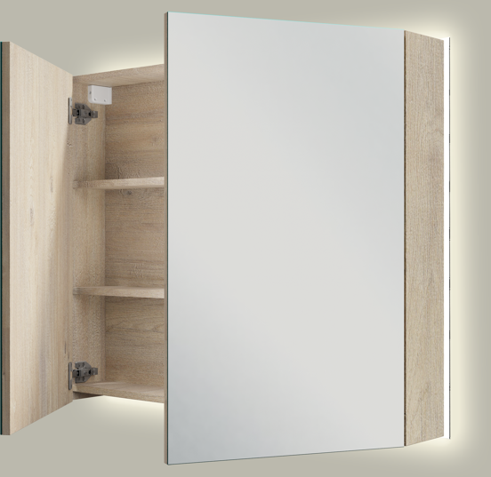 Linie Montro spiegelkast 90 x 75 cm natuur eik met spiegelverlichting