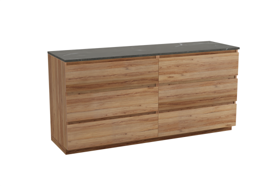 Balmani Lucida freistehendes Möbelstück Set: 180 x 55 cm, Teak, mit Stretto Einzel- oder Doppel Waschtischplatte, Marmor Pietra Grey