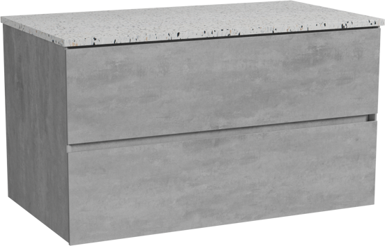 Storke Edge meuble salle de bains suspendu 95 x 52 cm béton gris foncé avec Tavola tablette simple en blanc/noir mat terrazzo