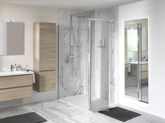 Balmani Move Walk-In Dusche: Bewegliche Seitenwand, 140 x 200 cm, Klarglas, Chromprofil