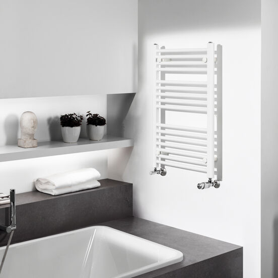 Vipera Kanza enkele handdoekradiator 50 x 80 cm centrale verwarming mat wit Zij- en middenaansluiting 342W