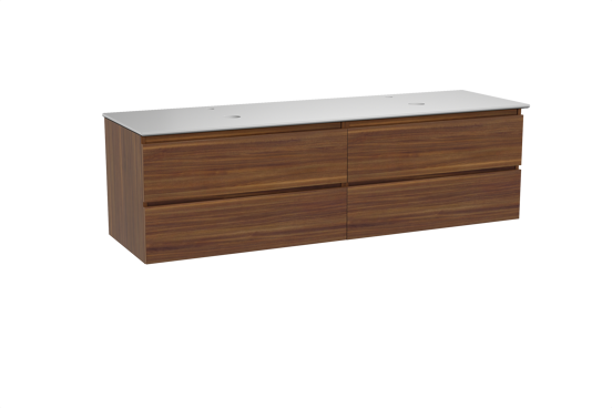 Balmani Lucida zwevend badkamermeubel 180 x 55 cm amerikaanse notelaar met Facetta dubbel tablet in solid surface mat wit