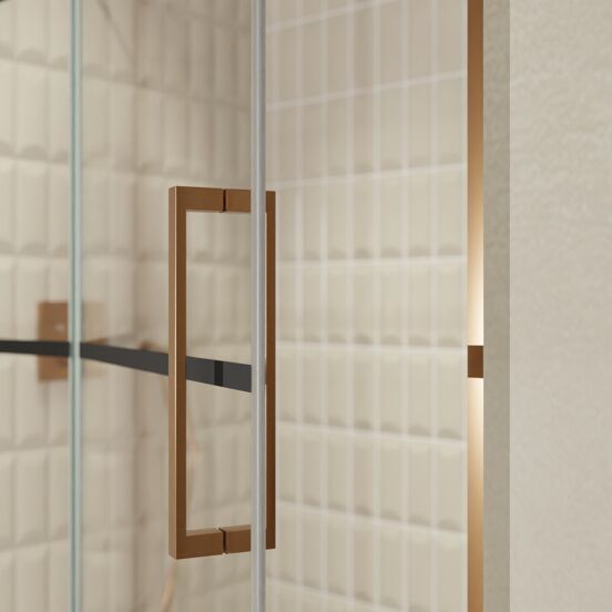 Balmani Senses Design douche draaideur links 140 cm x 210 cm Lined glas, Brushed Rosegold profielen, met coating
