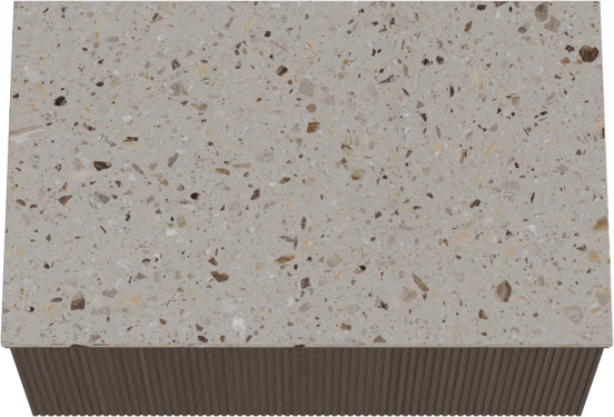 Balmani Forma hängendes Möbelstück Set: 90 x 55 cm, Geräucherte Eiche, mit Stretto Einzel Waschtischplatte, Terrazzo in Greige, Vertikale symmetrische gerade Rippe