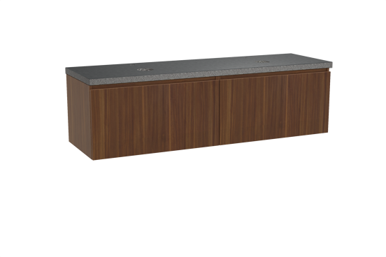 Balmani Sfera hängendes Möbelstück Set: 180 x 55 cm, Amerikanischer Nussbaum, mit Rock Doppel Waschtischplatte, Schwarzes Granit