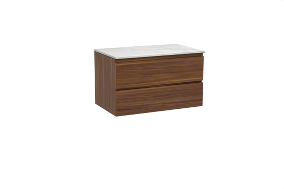 Balmani Lucida meuble salle de bains suspendu 90 x 55 cm noyer américain avec Stretto tablette simple en marbre carrara