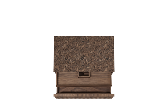 Balmani Forma hängendes Möbelstück Set: 90 x 55 cm, Amerikanischer Nussbaum, mit Stretto Einzel Waschtischplatte, Marmor, Dark Emperador, Vertikale symmetrische gerade Rippe