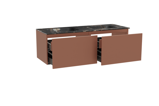 Balmani Sfera hängendes Möbelstück Set: 150 x 55 cm, Cotto, mit Tablo Arcato Doppelwaschtisch, Marmor Portoro Gold