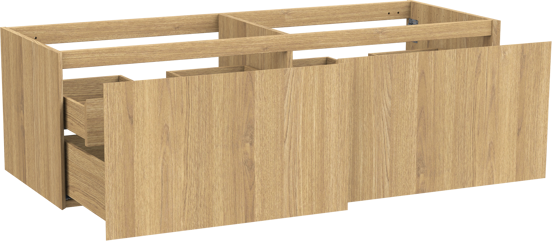 Balmani Idra hängender Waschbeckenunterschrank: 150 x 55 cm, Eiche natur, Furnierholz, 4 Schubladen
