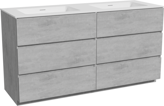 Storke Edge staand badmeubel 150 x 52 cm beton donkergrijs met Mata dubbele wastafel in solid surface mat wit