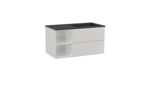 Storke Edge zwevend badmeubel 100 x 52 cm hoogglans wit met Scuro asymmetrisch rechtse wastafel in kwarts mat zwart