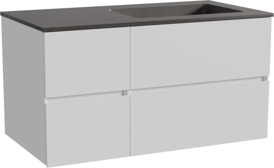 Storke Edge zwevend badmeubel 100 x 52 cm mat wit met Scuro asymmetrisch rechtse wastafel in kwarts mat zwart