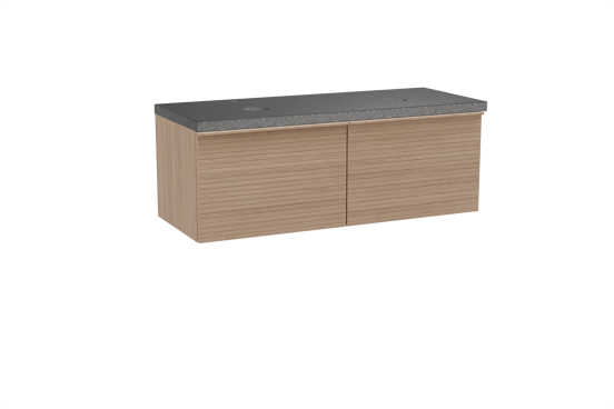 Balmani Forma meuble salle de bains suspendu 135 x 55 cm chêne naturel avec Rock tablette double en granit noir, Nervure droite symétrique horizontale