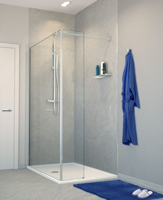 Balmani Modular inloopdouche met vaste zijwand 130 x 200 cm helder glas glanzend chroom profiel