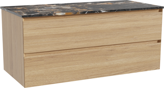 Balmani Mitra zwevend badkamermeubel 120 x 55 cm natuur eik met Stretto enkel tablet in marmer portoro gold