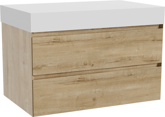 Balmani Mitra meuble salle de bains suspendu 90 x 55 cm chêne brut avec Dominus tablette simple en solid surface blanc mat