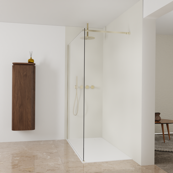 Balmani Modular Walk-In Dusche: 160 x 200 cm, Klarglas, inklusive Coating, Profil Brushed Champagne Gold