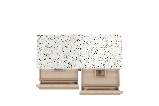 Balmani Forma meuble salle de bains suspendu 135 x 55 cm chêne naturel avec Stretto tablette simple ou double en blanc/noir mat terrazzo, Nervure droite symétrique horizontale