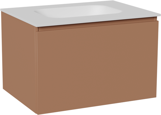 Balmani Sfera hängendes Möbelstück Set: 75 x 55 cm, Cotto, mit Tablo Arcato Einzelwaschtisch, Solid Surface Weiß matt