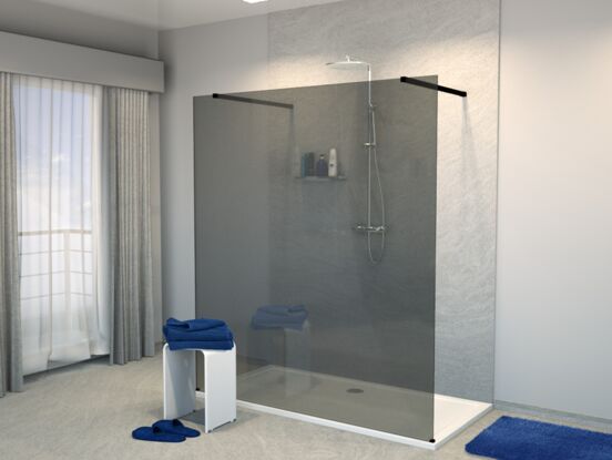 Balmani Modular Walk-In-Dusche mit freistehender Wand 180 x 200 cm, Rauchglas , Profil schwarz matt