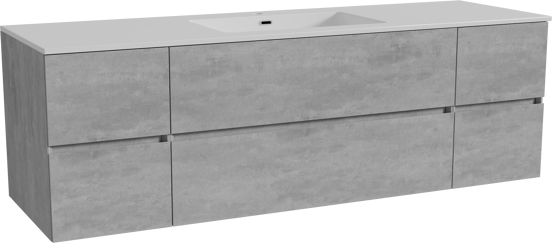 Storke Edge meuble salle de bains suspendu 165 x 52 cm béton gris foncé avec Diva plan simple en marbre composite blanc brillant