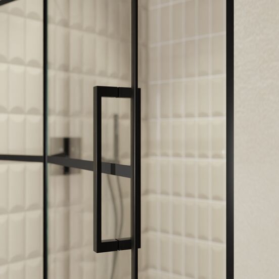 Balmani Senses Design douche draaideur links 120 cm x 210 cm Lined glas, Zwarte profielen, met coating