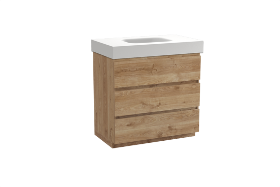 Balmani Lucida meuble salle de bains à poser 90 x 55 cm chêne brut avec Arcato plan simple en solid surface blanc mat