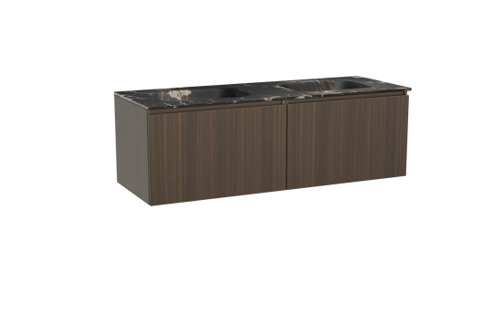 Balmani Sfera hängendes Möbelstück Set: 150 x 55 cm, Eucalyptus, mit Tablo Arcato Doppelwaschtisch, Marmor Portoro Gold