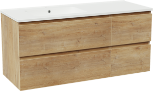 Linie Lado hängendes Möbelstück Set: 120 x 46 cm, Naturbelassene Eiche, mit Vano Waschtisch links, Marmorkomposit Weiß matt