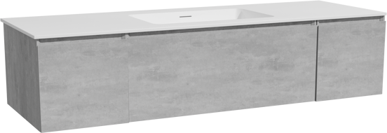 Storke Edge hängendes Möbelstück Set: 155 x 52 cm, Beton dunkelgrau, mit Mata Einzelwaschtisch, Solid Surface Weiß matt