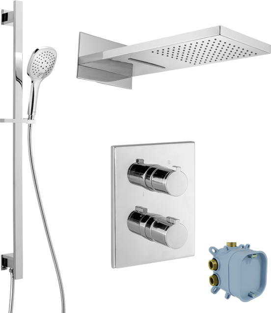 Blaufoss Smartbox robinet thermostatique Colonne de douche de pluie encastré avec douche de tête 55x23cm chrome brillant