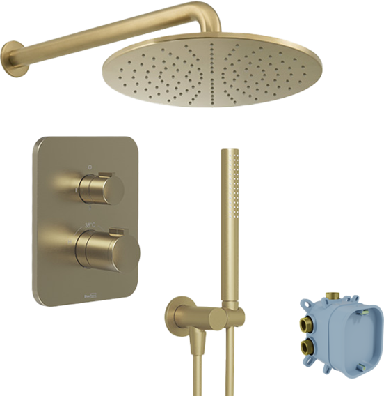 Blaufoss Smartbox Softline thermostatische kraan inbouw regendoucheset met rond regendouchekop Brushed Champagne Gold
