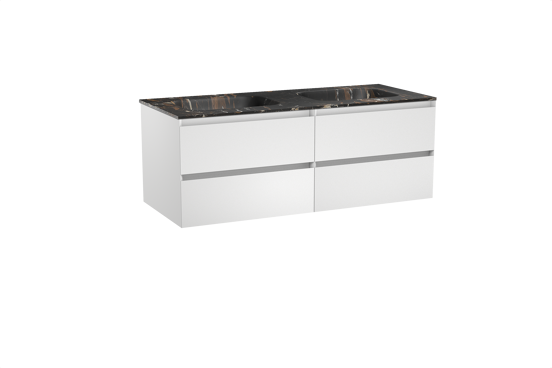 Balmani Mitra meuble salle de bains suspendu 135 x 55 cm blanc mat avec Tablo Arcato double vasque en marbre portoro gold