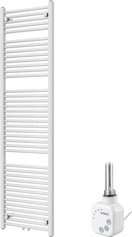 Vipera Kanza enkele handdoekradiator 50 x 180 cm elektrische verwarming hoogglans wit zij- en middenaansluiting 800W, weerstand inbegrepen